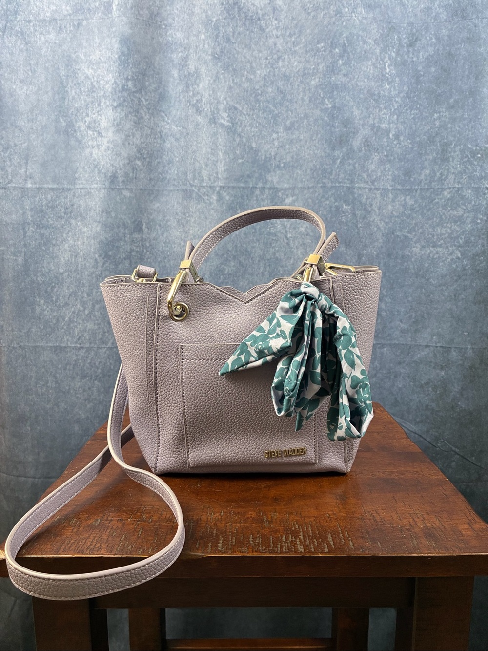 Steve Madden Purple Pebbled Crossbody Tote with Scarf Accent